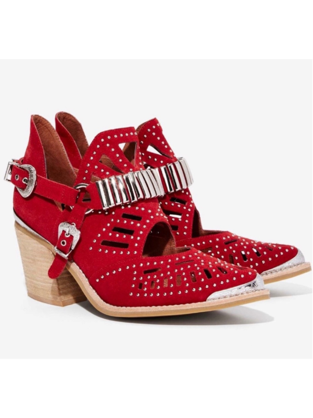 Jeffrey Campbell Calhoun Red suede leather Western Heeled Bootie 7.5